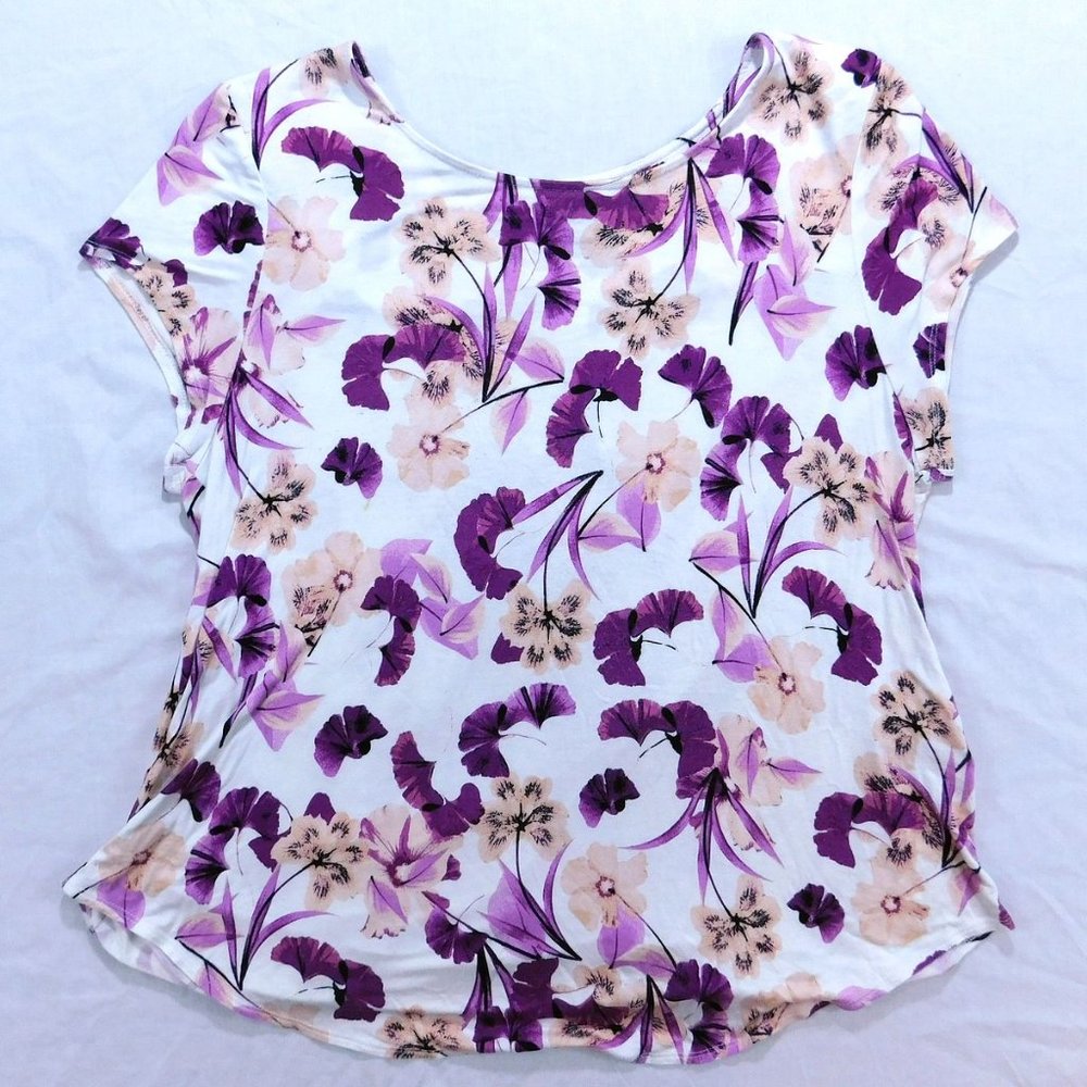 Alfani Women's Floral Blouse Beautiful White & Purple Multicolor Floral …...